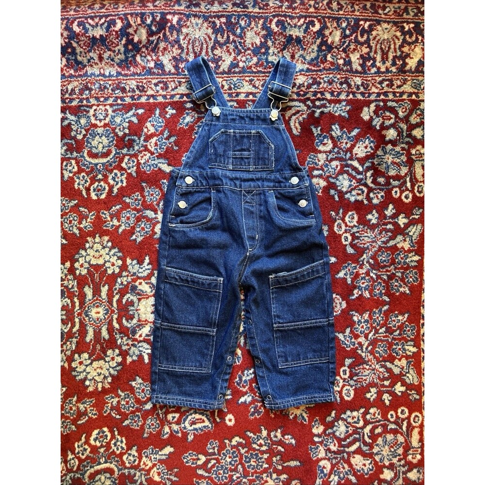 Vintage Y2K Li’l 66 Route Kids Denim Overalls Size 24 Months Legs Double Knee